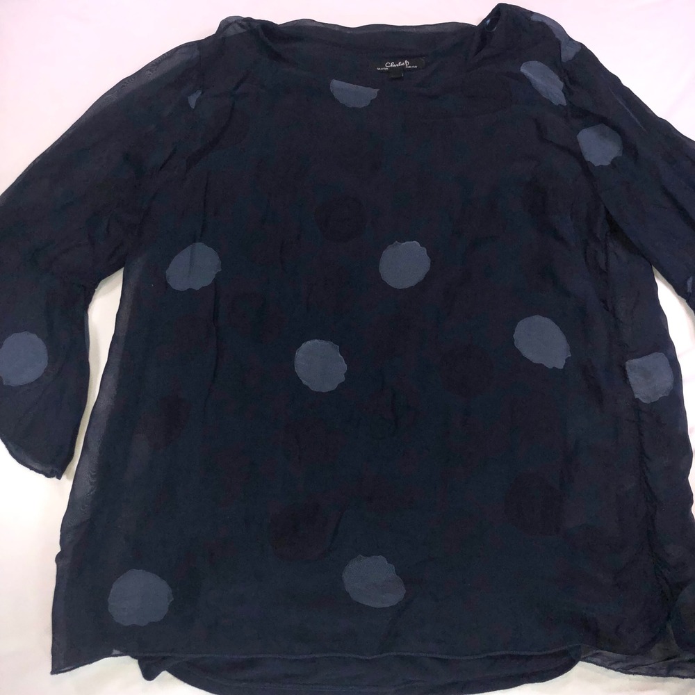 Charlie B Navy Blue Set Polka Dot Bell Sleeve Blouse/Pants Made‎ in Italy Medium